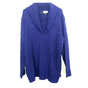 Dark blue, cable knit, sweater blouse, size 26/28.